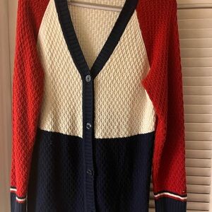 Tommy Hilfiger Red Cream Navy Colorblock Knit Cardigan